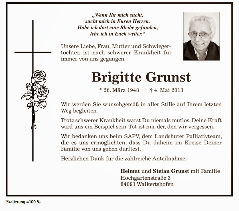 Todesanzeige Brigitte Grunst